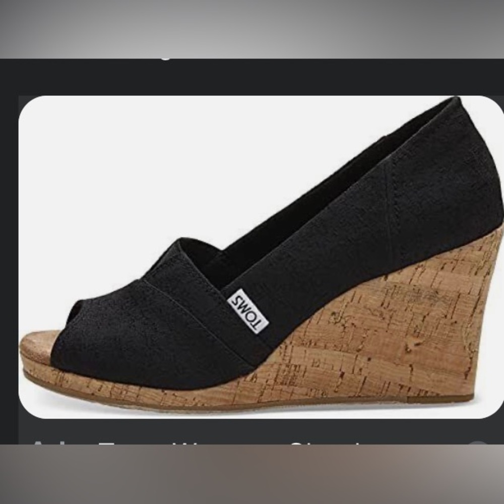 Toms Open Toe Espadrille Wedge Heels Black Size W9